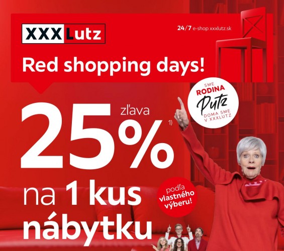 xxx-lutz - leták - Red Shopping Days - zľava 25 % na 1 kus nábytku od 12.09.2022